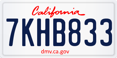 CA license plate 7KHB833