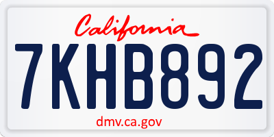 CA license plate 7KHB892