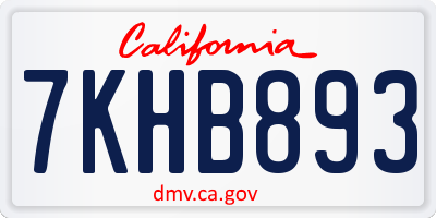 CA license plate 7KHB893
