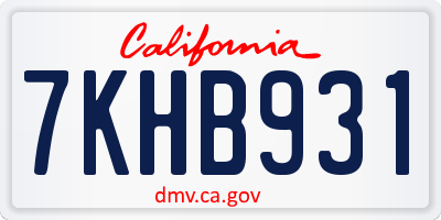 CA license plate 7KHB931