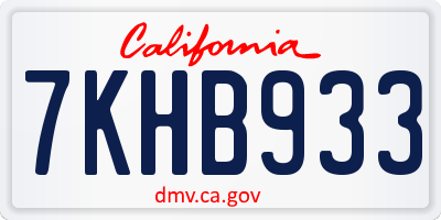 CA license plate 7KHB933