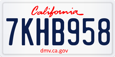CA license plate 7KHB958