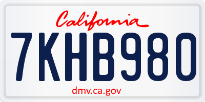 CA license plate 7KHB980