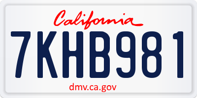 CA license plate 7KHB981