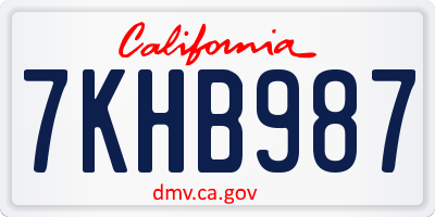 CA license plate 7KHB987