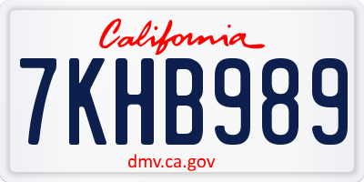 CA license plate 7KHB989