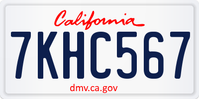 CA license plate 7KHC567