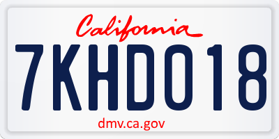CA license plate 7KHD018