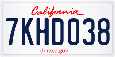 CA license plate 7KHD038
