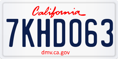 CA license plate 7KHD063