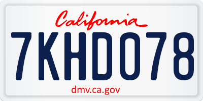 CA license plate 7KHD078