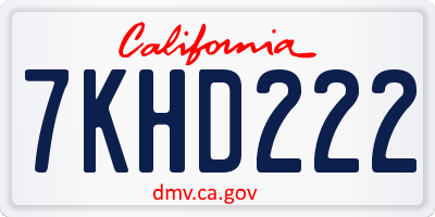 CA license plate 7KHD222