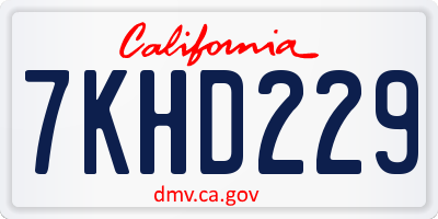 CA license plate 7KHD229