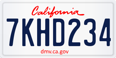 CA license plate 7KHD234