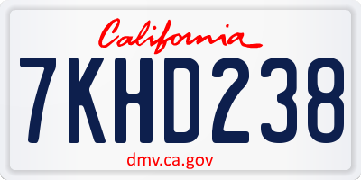 CA license plate 7KHD238