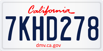 CA license plate 7KHD278