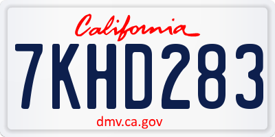 CA license plate 7KHD283
