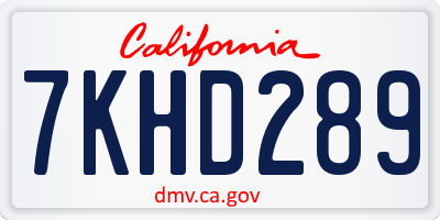 CA license plate 7KHD289