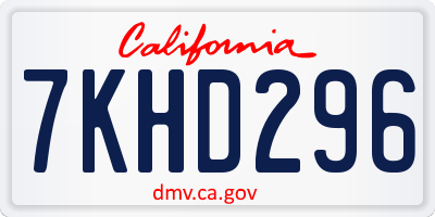 CA license plate 7KHD296