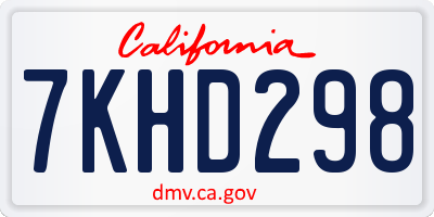 CA license plate 7KHD298
