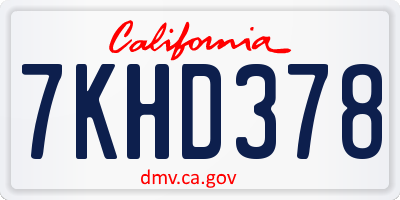 CA license plate 7KHD378