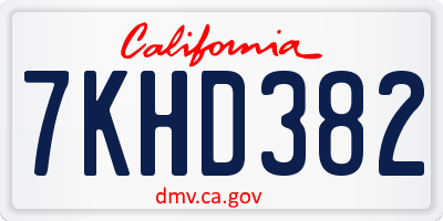 CA license plate 7KHD382