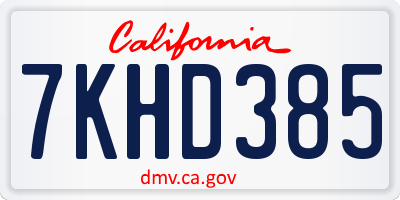 CA license plate 7KHD385