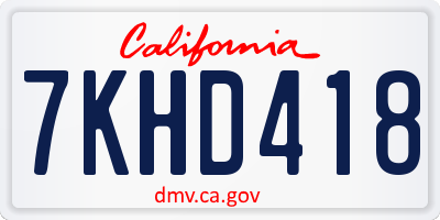 CA license plate 7KHD418