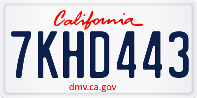 CA license plate 7KHD443