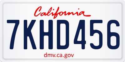 CA license plate 7KHD456