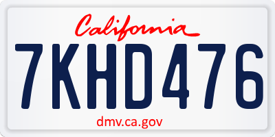 CA license plate 7KHD476