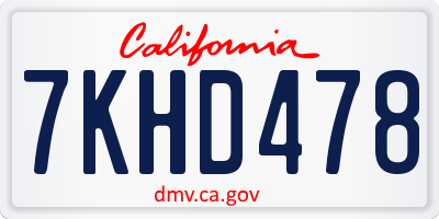 CA license plate 7KHD478