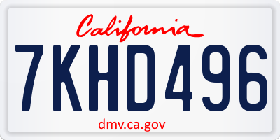 CA license plate 7KHD496