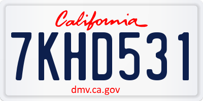 CA license plate 7KHD531