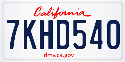 CA license plate 7KHD540