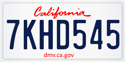 CA license plate 7KHD545