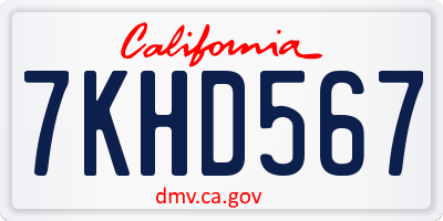 CA license plate 7KHD567