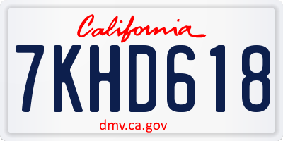 CA license plate 7KHD618