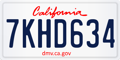 CA license plate 7KHD634