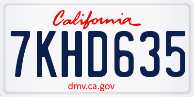 CA license plate 7KHD635