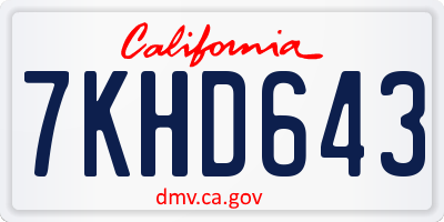 CA license plate 7KHD643
