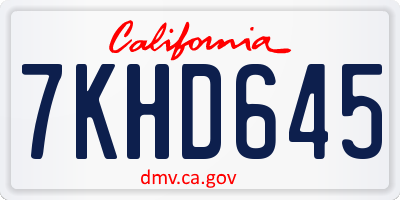 CA license plate 7KHD645