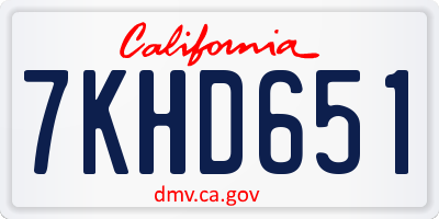 CA license plate 7KHD651