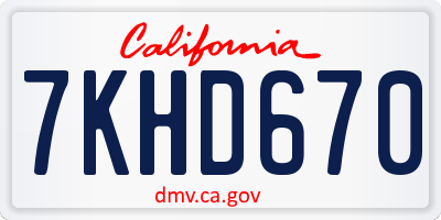 CA license plate 7KHD670