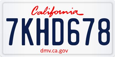 CA license plate 7KHD678