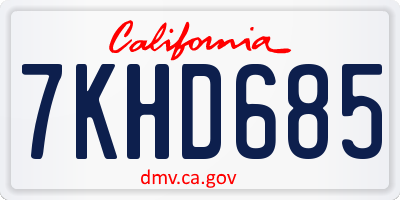 CA license plate 7KHD685