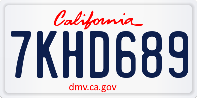 CA license plate 7KHD689
