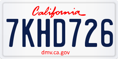 CA license plate 7KHD726