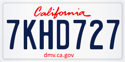 CA license plate 7KHD727