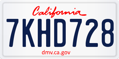 CA license plate 7KHD728